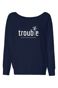 Trouble Whiskey - Womens Wide Neck Sweatshirt (Navy)