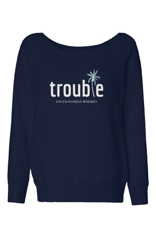Trouble Whiskey - Womens Wide Neck Sweatshirt (Navy)